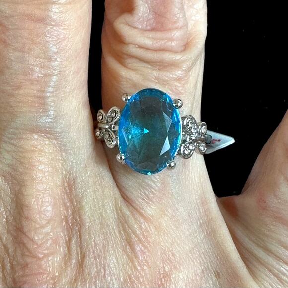 Inlaid Jade Sapphire Combination Ring Multiple Sizes - Picture 9 of 12